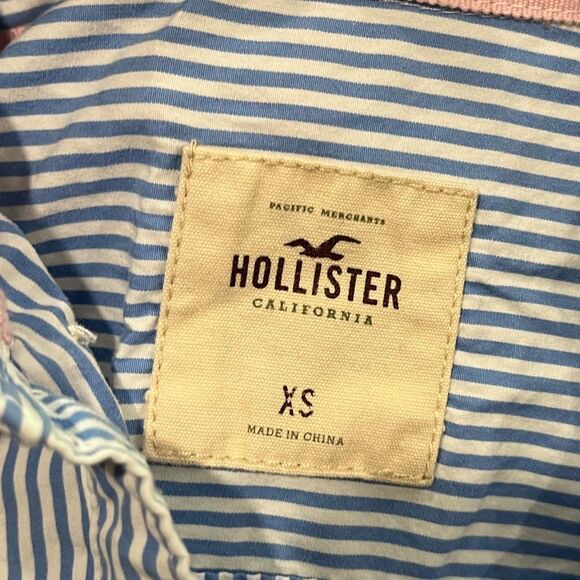 Hollister Button-Up Shirt Striped Long Sleeve Chest Pocket Blue White Size XS - Picture 4 of 4